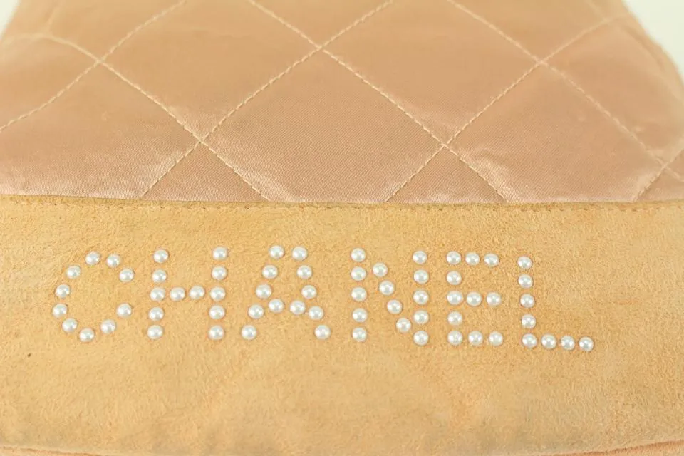 Chanel Pink Quilted Satin Crystal Logo Drawstring Backpack 830cas21