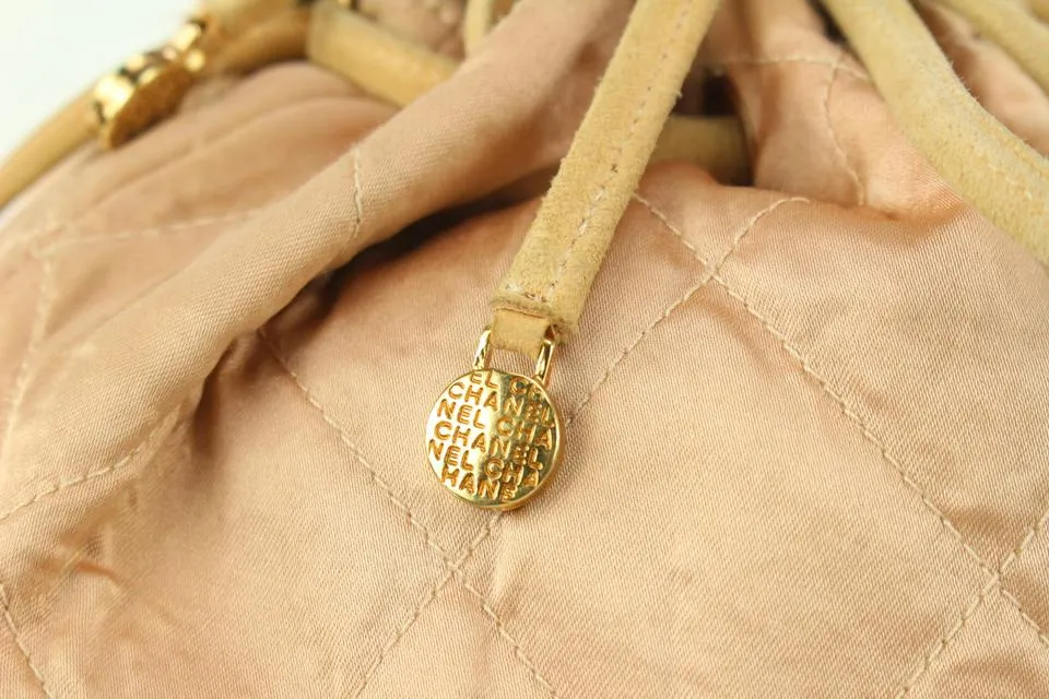 Chanel Pink Quilted Satin Crystal Logo Drawstring Backpack 830cas21