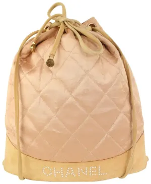 Chanel Pink Quilted Satin Crystal Logo Drawstring Backpack 830cas21
