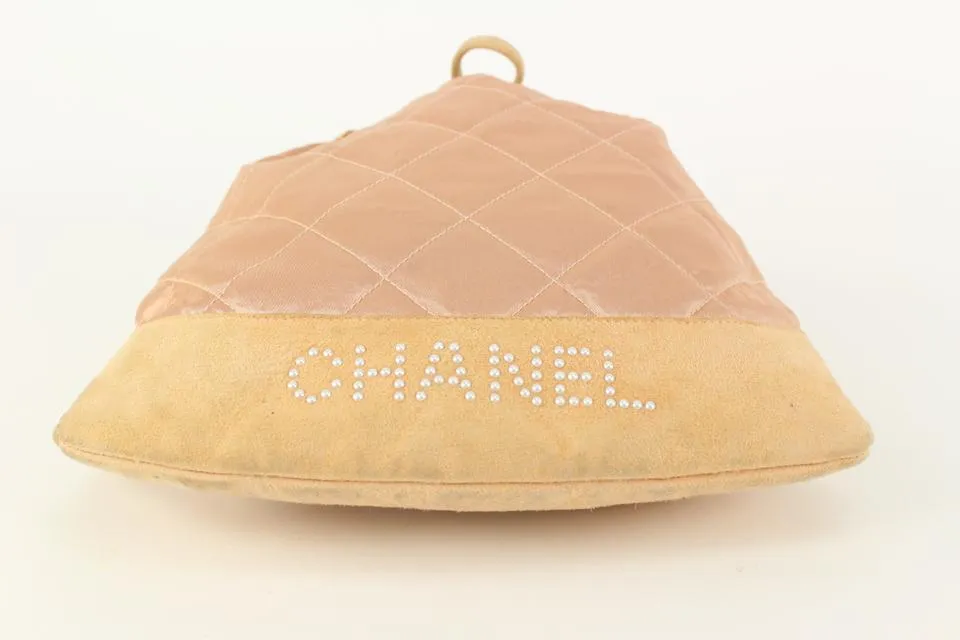 Chanel Pink Quilted Satin Crystal Logo Drawstring Backpack 830cas21