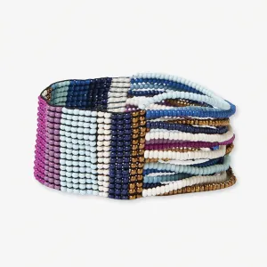 Charlie Vertical Mixed Stripes Half Woven Beaded Stretch Bracelet Blue   Lavender