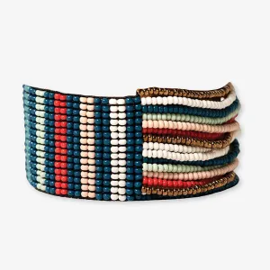 Charlie Vertical Uniform Stripes Half Woven Beaded Stretch Bracelet Teal   Poppy