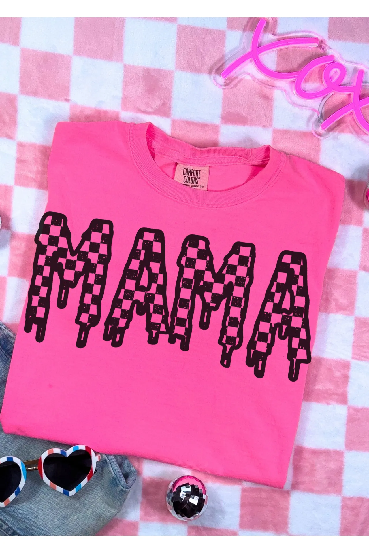 Checkered Drip Mama Comfort Colors T-Shirt
