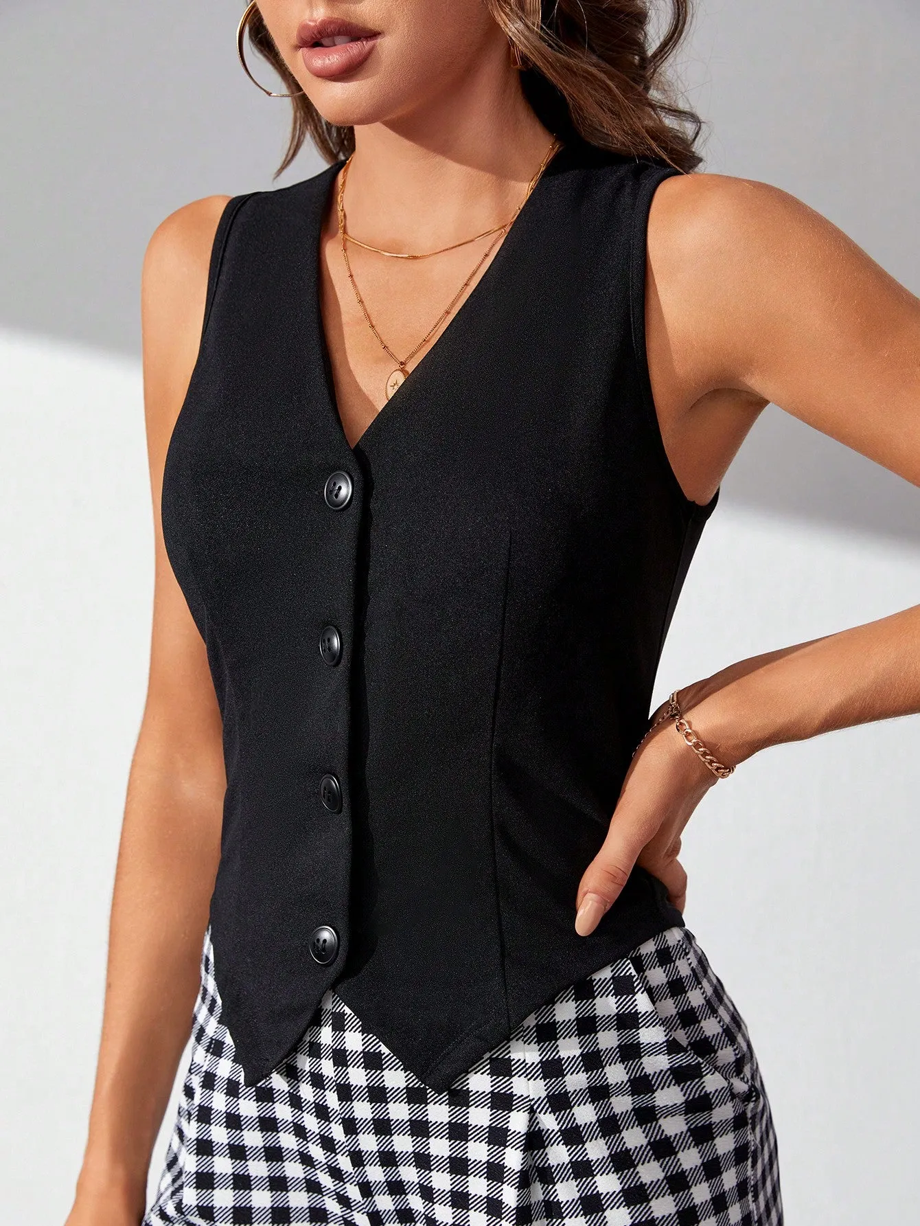 Cherry Vibes: Blazer Chaleco Unicolor para Mujer en
