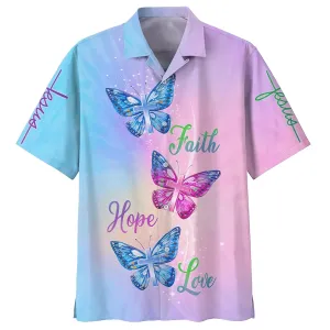 Christianartbag Hawaiian Shirt, Faith Hope Love Butterfly Hawaiian Shirts, Christian Hawaiian Shirts For Men & Women.