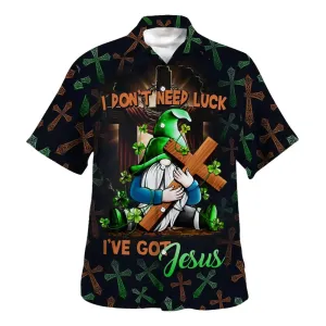 Christianartbag Hawaiian Shirt, I Don't Need Luck I've Got Jesus Gnome Patrick Day Hawaiian Shirt, Christian Hawaiian Shirts For Men & Women.