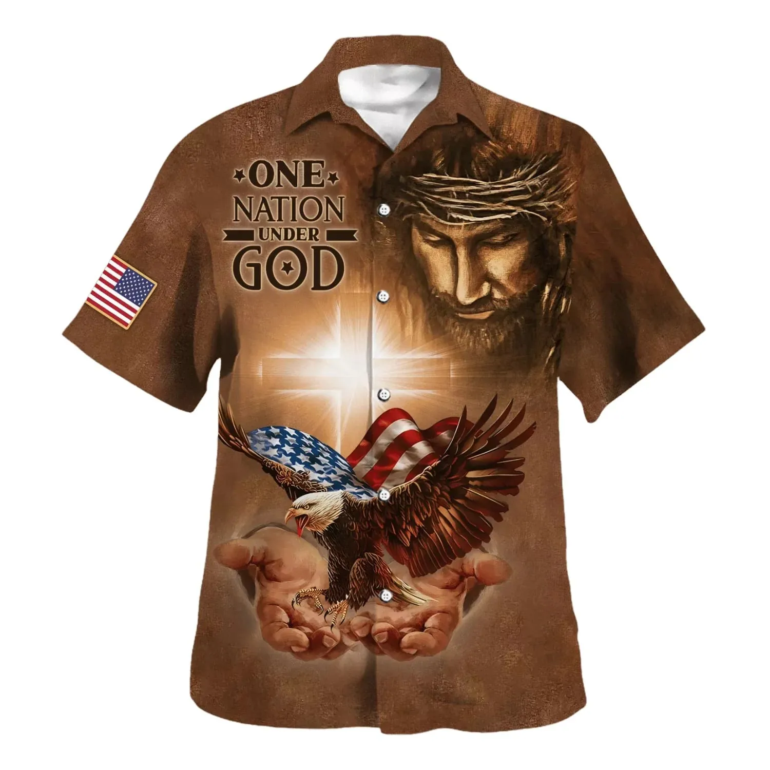 Christianartbag Hawaiian Shirt, One Nation Under God Jesus Holy In Hand Eagle Hawaiian Shirts, Christian Hawaiian Shirts For Men & Women.