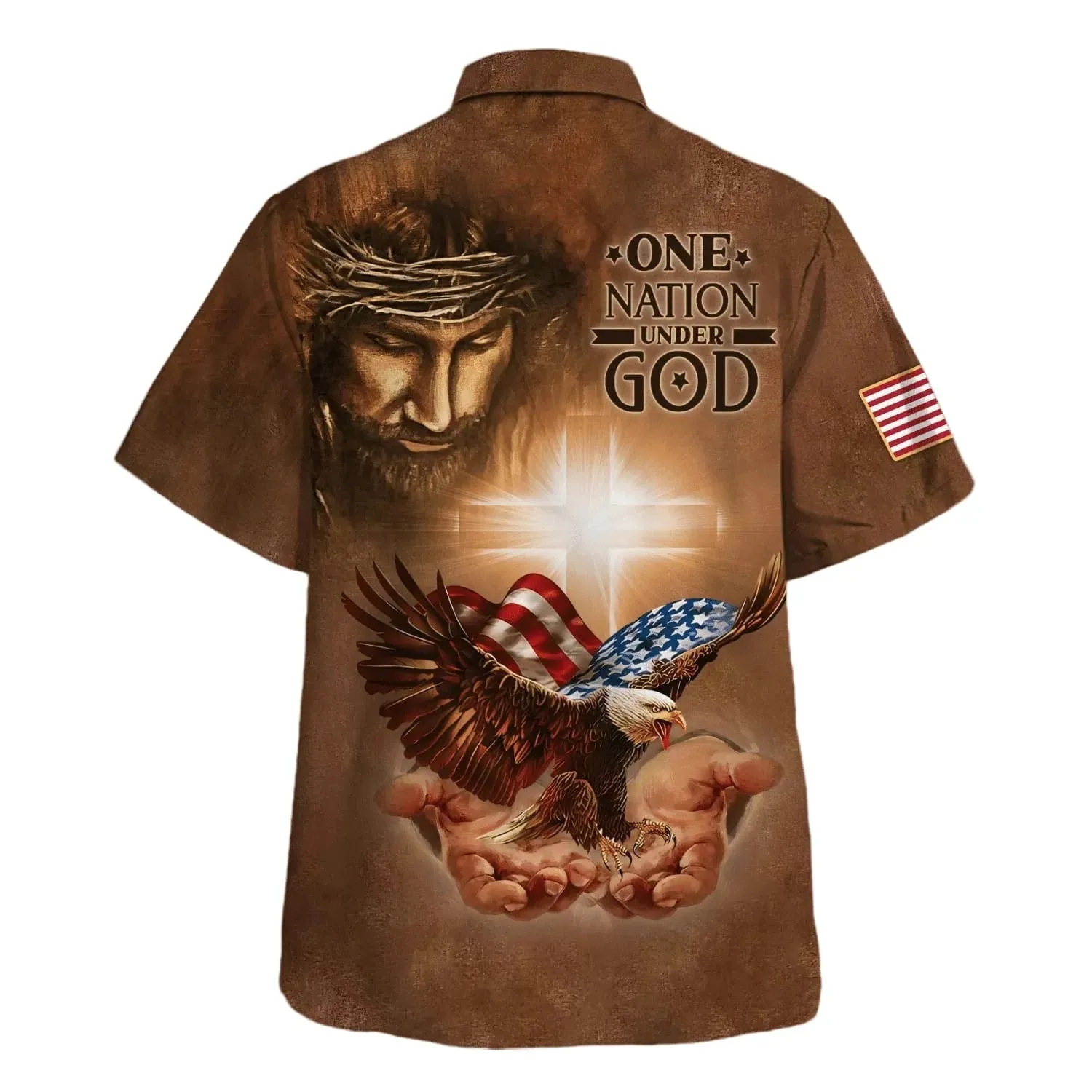 Christianartbag Hawaiian Shirt, One Nation Under God Jesus Holy In Hand Eagle Hawaiian Shirts, Christian Hawaiian Shirts For Men & Women.