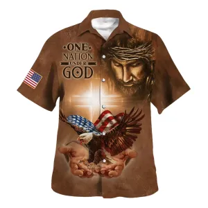 Christianartbag Hawaiian Shirt, One Nation Under God Jesus Holy In Hand Eagle Hawaiian Shirts, Christian Hawaiian Shirts For Men & Women.