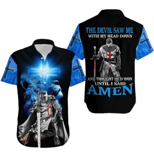 Christianartbag Hawaiian Shirt, The Devil Saw Me With My Head Down Knight Jesus Lion King Hawaiian Shirts, Christian Hawaiian Shirts For Men & Women.