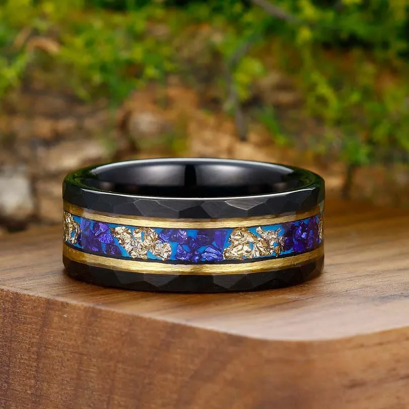 Classic Sapphire Leaf Anniversary Couple Rings His and Hers Wedding Bands Matching Tungsten Promise Bands