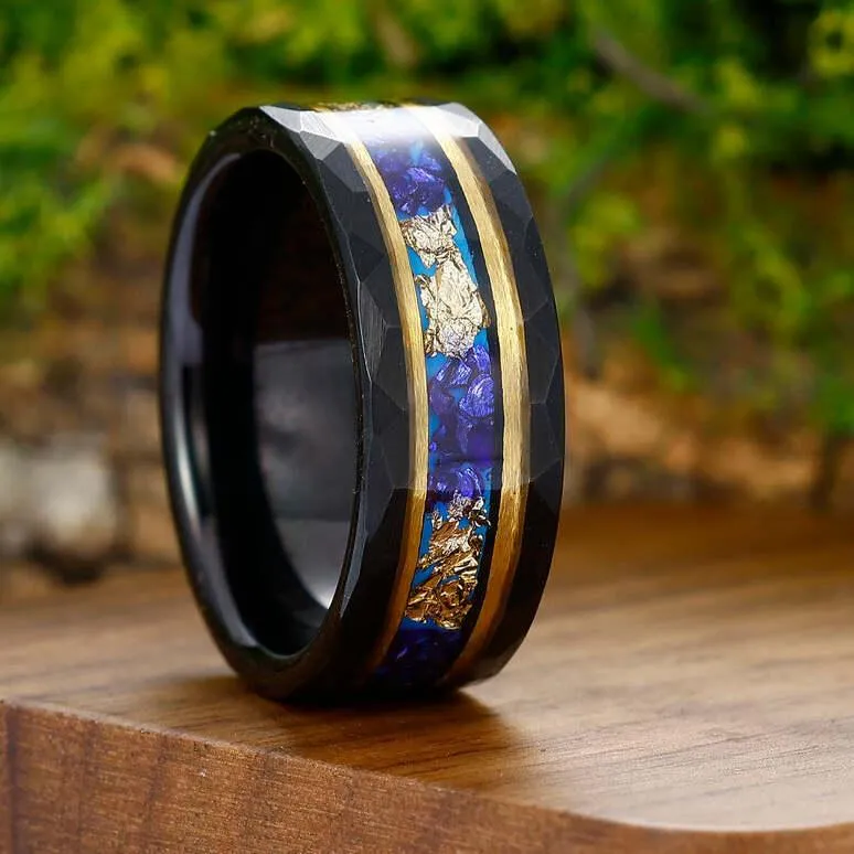 Classic Sapphire Leaf Anniversary Couple Rings His and Hers Wedding Bands Matching Tungsten Promise Bands