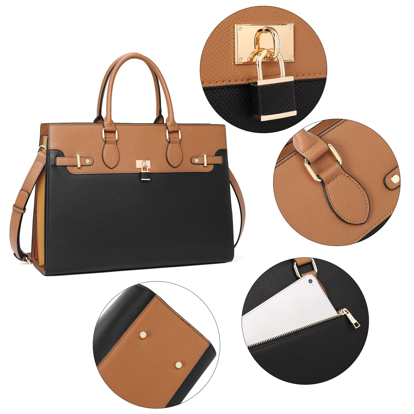 CLUCI Leather Briefcase for Women 15.6" Large Laptop Bag Computer Shoulder Bag Napa Pattern
