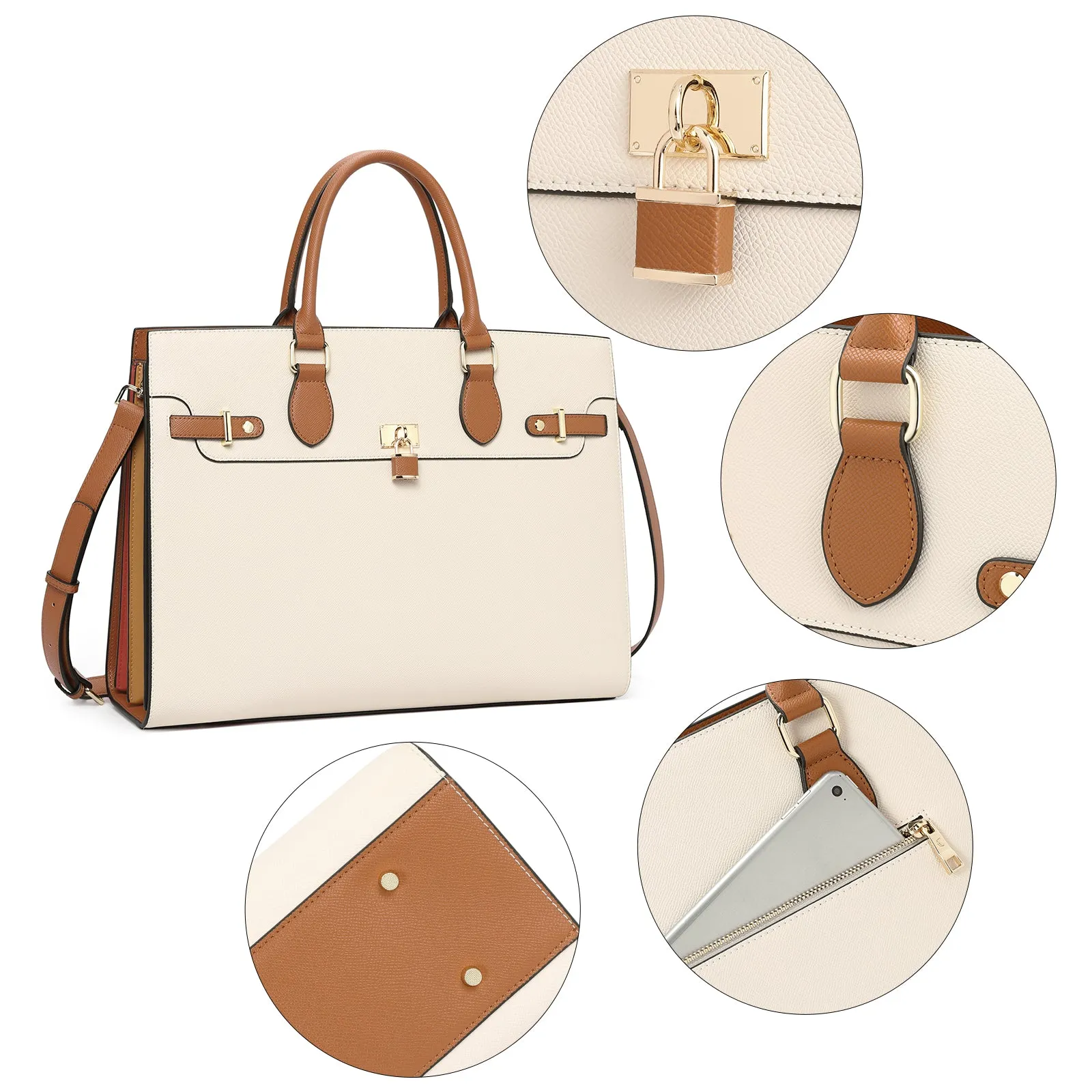CLUCI Leather Briefcase for Women 15.6" Large Laptop Bag Computer Shoulder Bag Napa Pattern