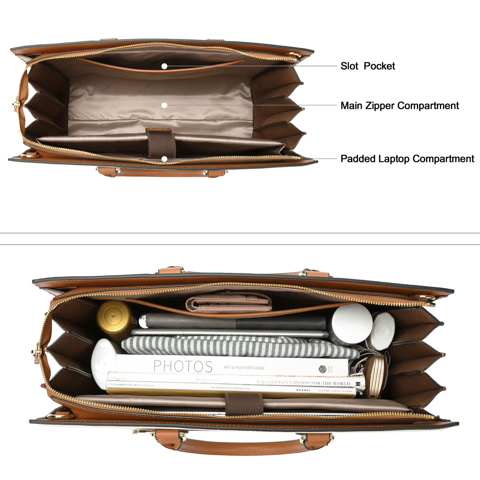 CLUCI Leather Briefcase for Women 15.6" Large Laptop Bag Computer Shoulder Bag Napa Pattern