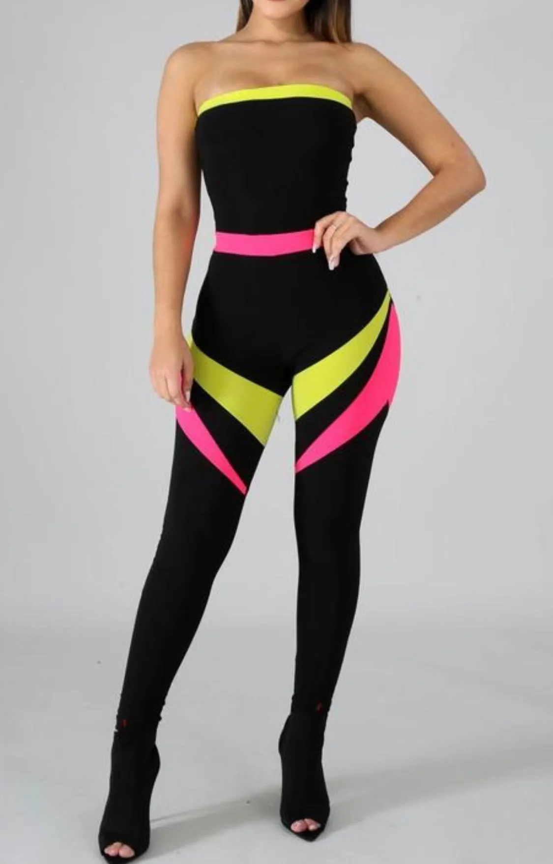 Color Block Tube Top Jumper