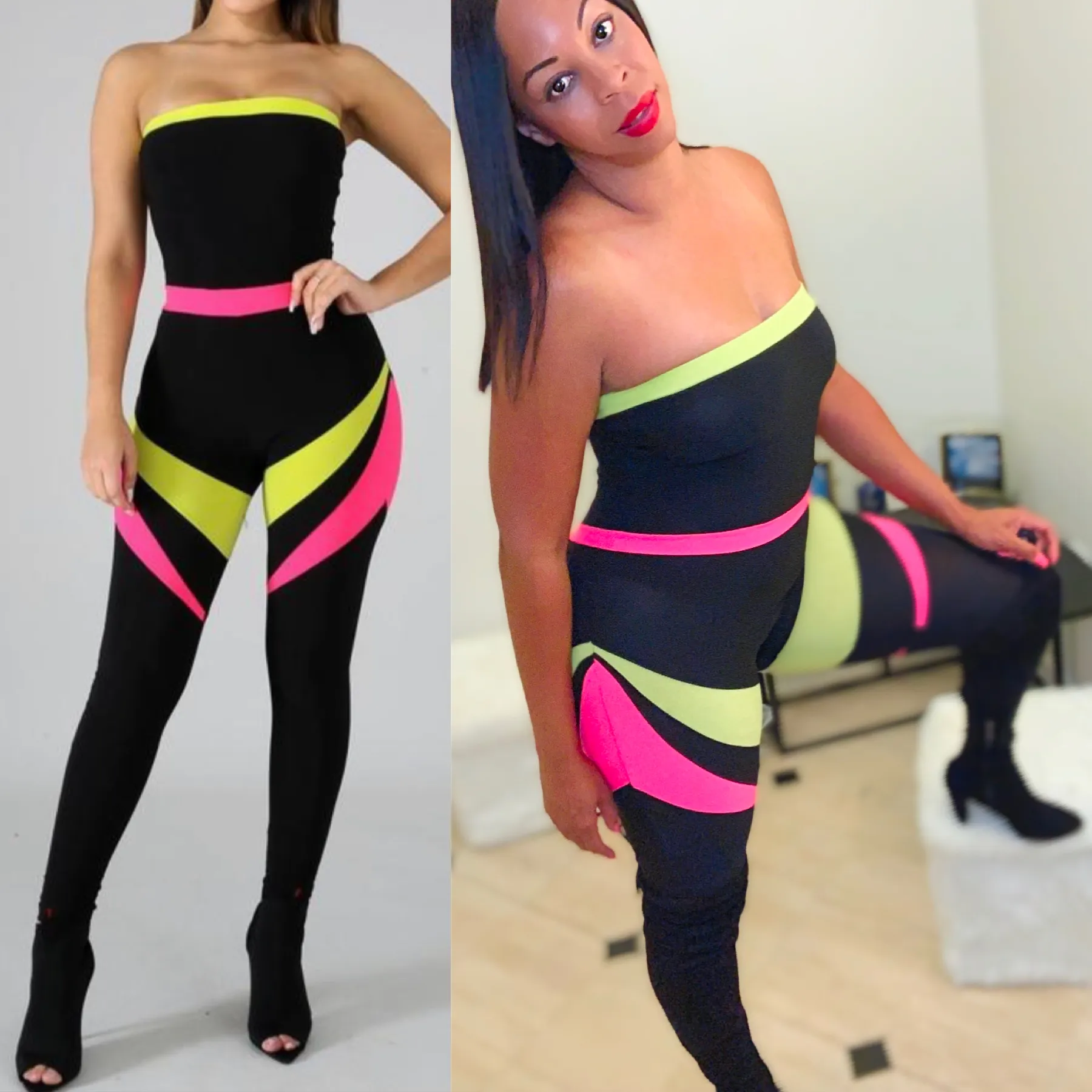 Color Block Tube Top Jumper