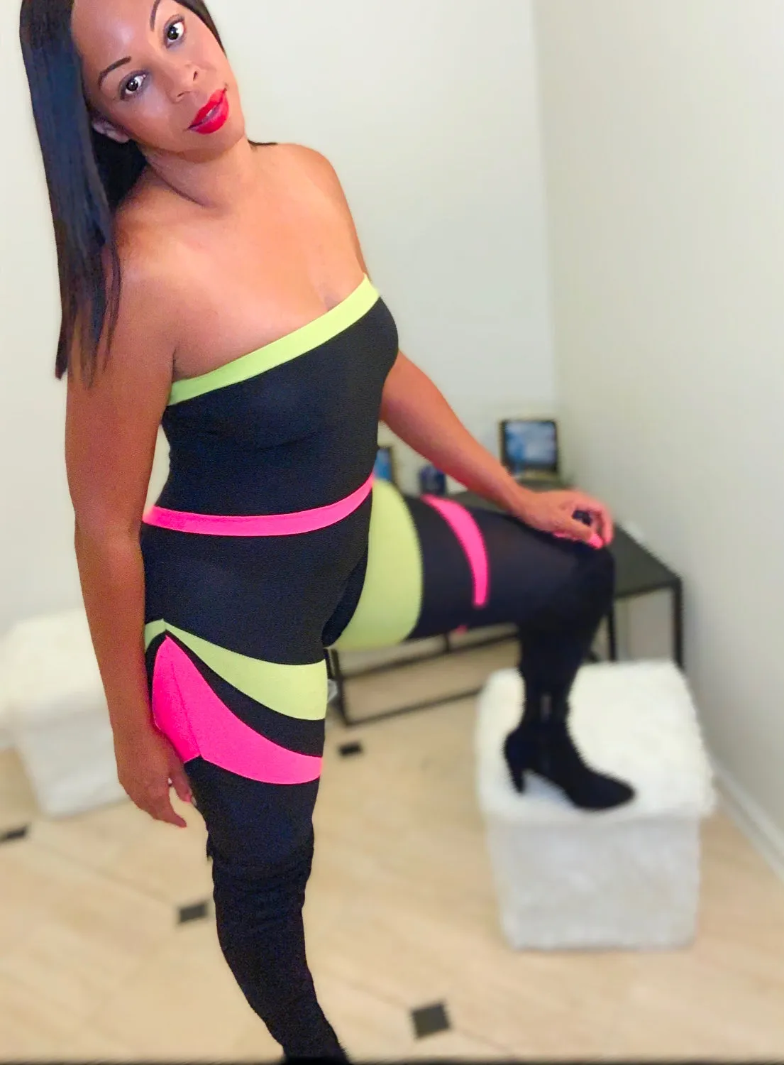 Color Block Tube Top Jumper