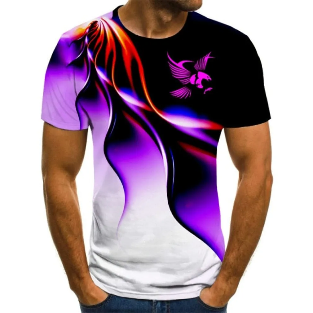 ContiNent 33 Fashion summer t-shirt men's 3D Eagle print men's T-shirt breathable street style stitching print t-shirt men's size 6XL