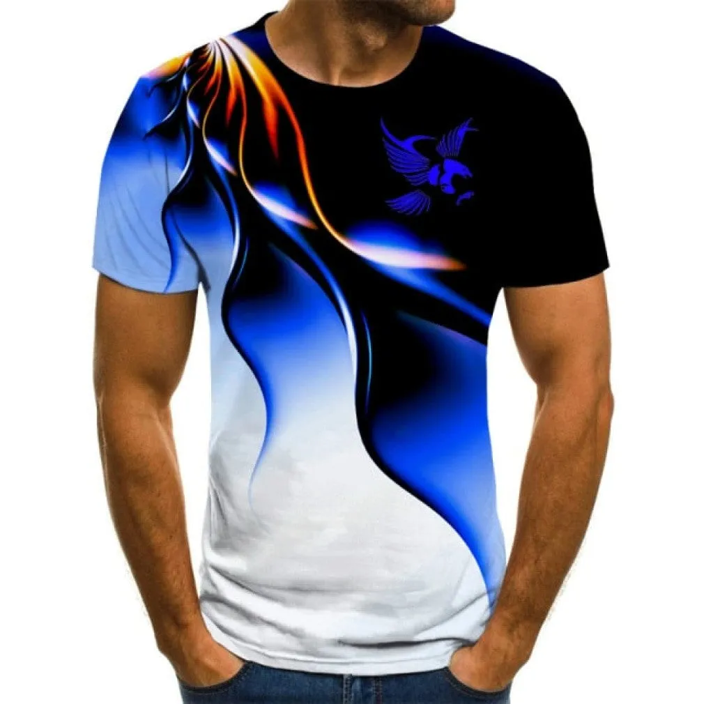 ContiNent 33 Fashion summer t-shirt men's 3D Eagle print men's T-shirt breathable street style stitching print t-shirt men's size 6XL