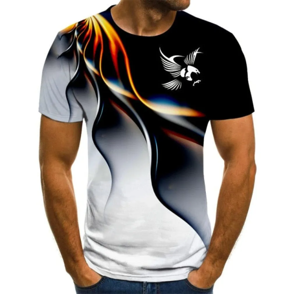 ContiNent 33 Fashion summer t-shirt men's 3D Eagle print men's T-shirt breathable street style stitching print t-shirt men's size 6XL