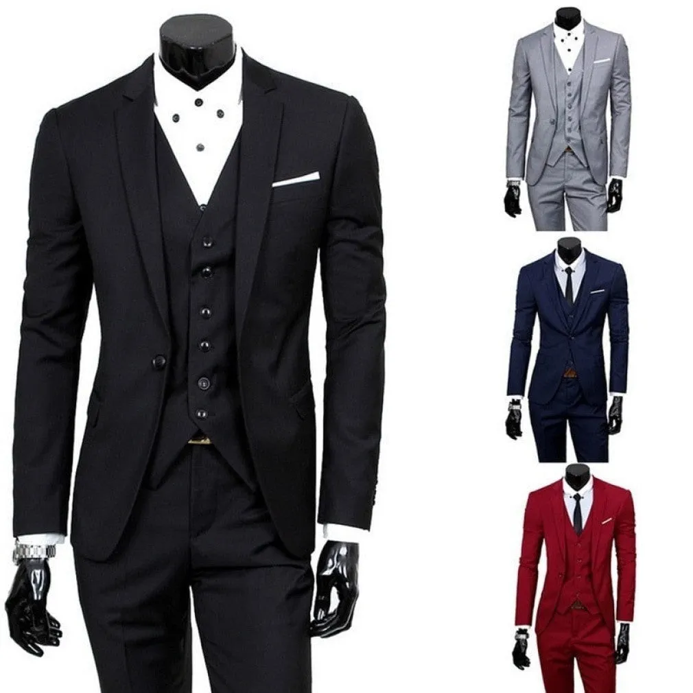 ContiNent 33 Male Slim Formal 3Pcs Set Wedding Prom Suit Tuxedo Fit Men Business Work Wear Suits Green Wonderful Groom (Jacket Pants Vest)