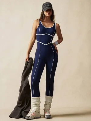 Contrast Edge Backless Jumpsuit – Sleek & Sculpting Activewear