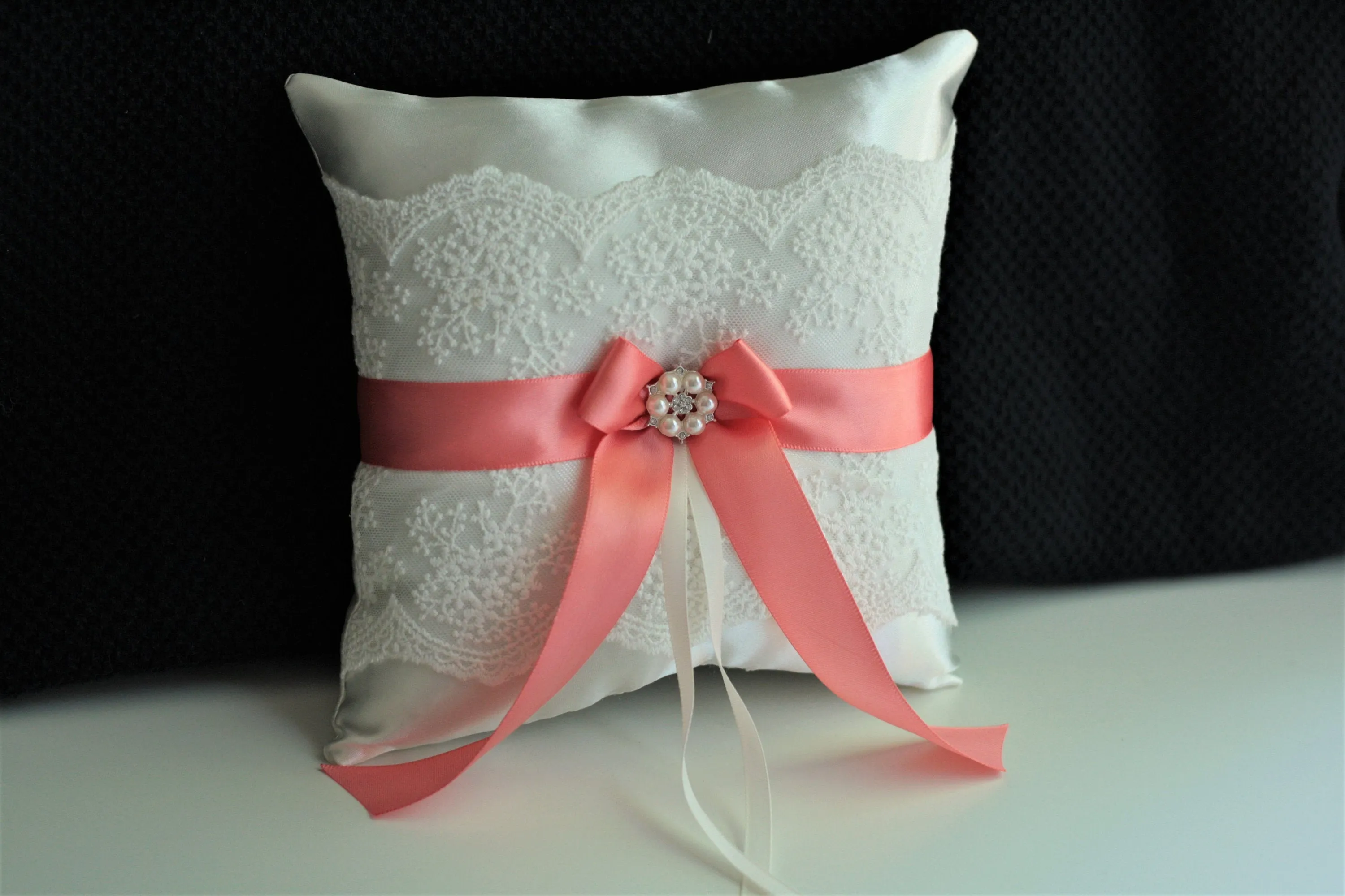 Coral Flower Girl Basket & Ring bearer Pillow Set, Coral Guest Book with Pen, Coral Bridal Garter Set