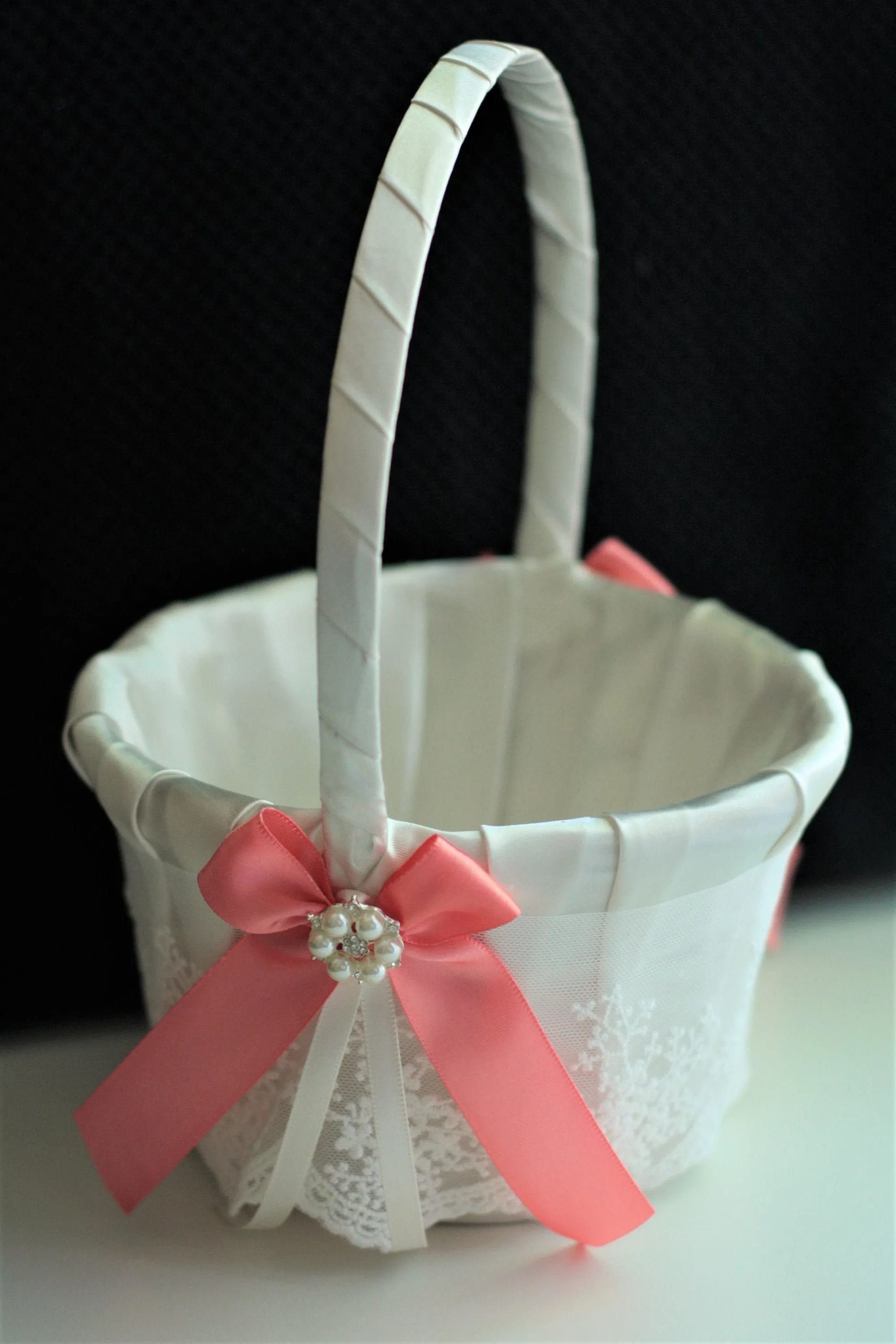 Coral Flower Girl Basket & Ring bearer Pillow Set, Coral Guest Book with Pen, Coral Bridal Garter Set
