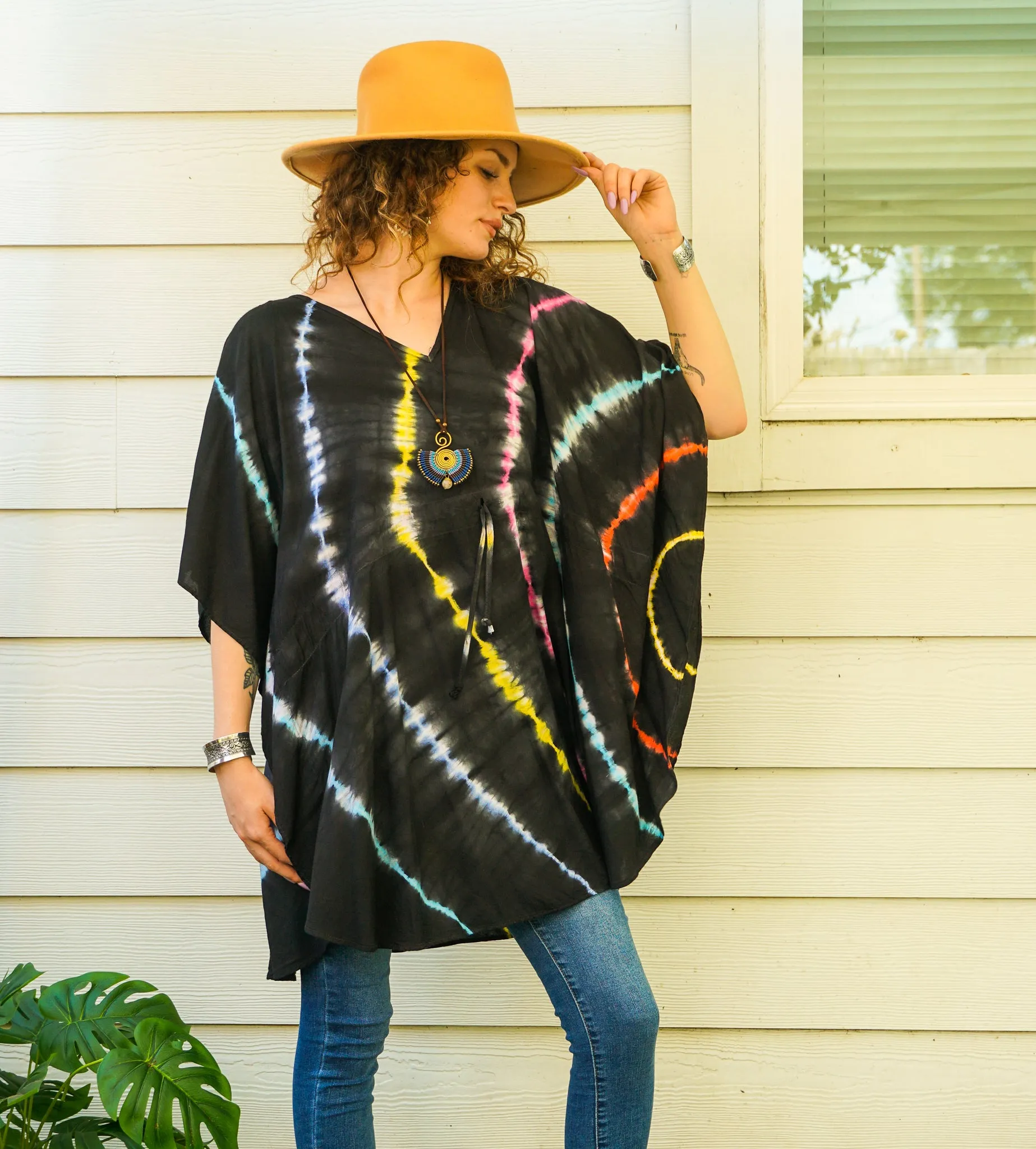 Cosmic Wave Hand Dyed Tunic Kaftan Blouse Oversize Top