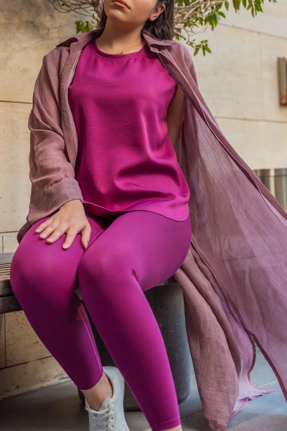 Cozy Maroon Buttery Soft Leggings Set with Matching Top - 25" Inseam