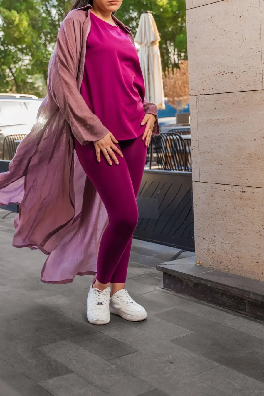 Cozy Maroon Buttery Soft Leggings Set with Matching Top - 25" Inseam