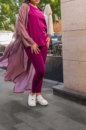 Cozy Maroon Buttery Soft Leggings Set with Matching Top - 25" Inseam