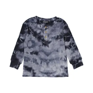 CR Sports Blue Thermal Henley Long Sleeve Tie Dye Top