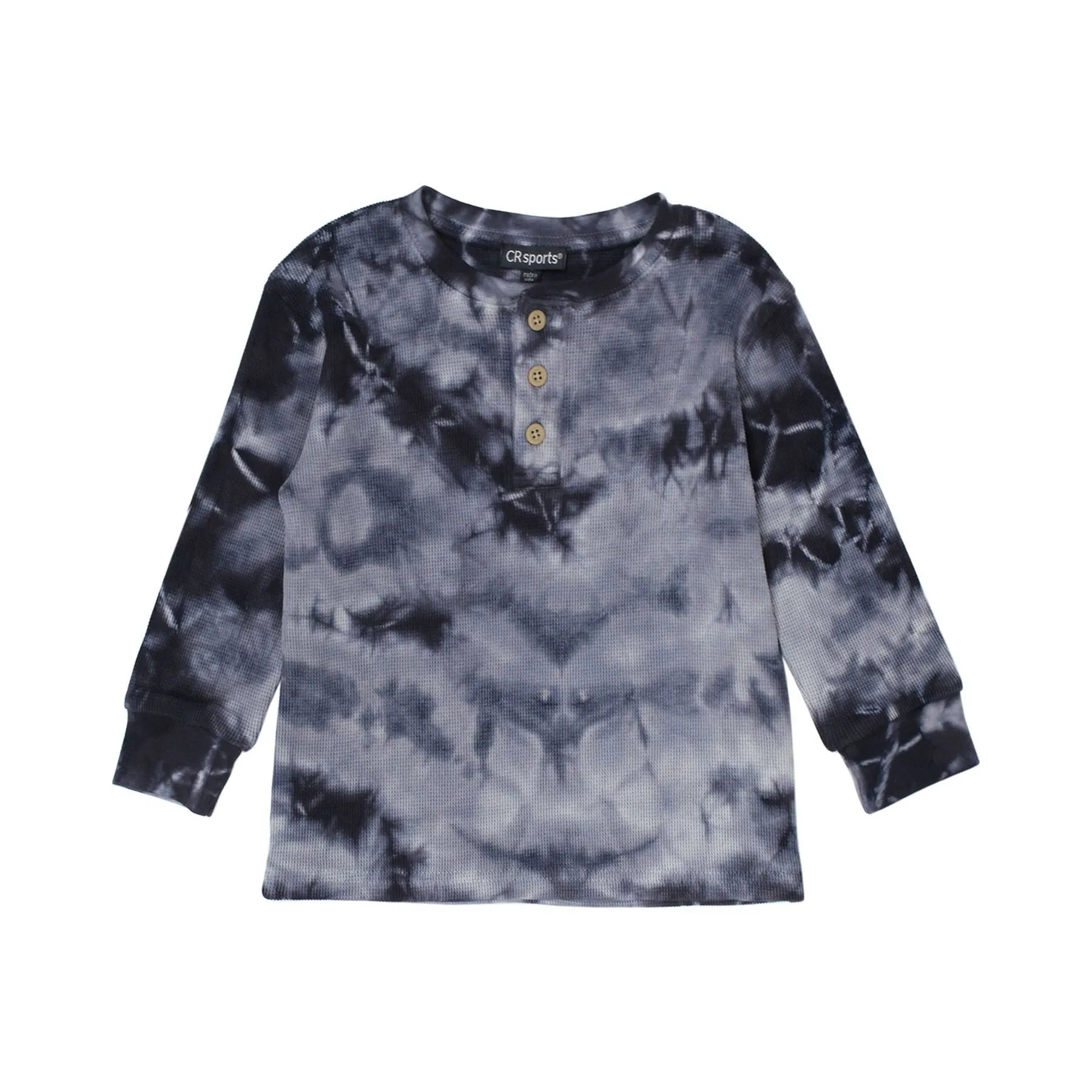 CR Sports Blue Thermal Henley Long Sleeve Tie Dye Top