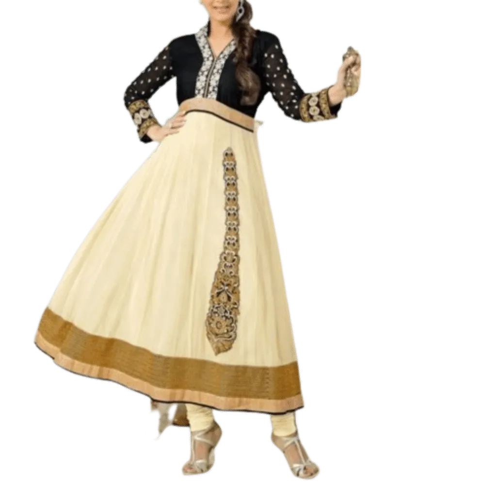 Cream Embroidered Georgette Anarkali Suit