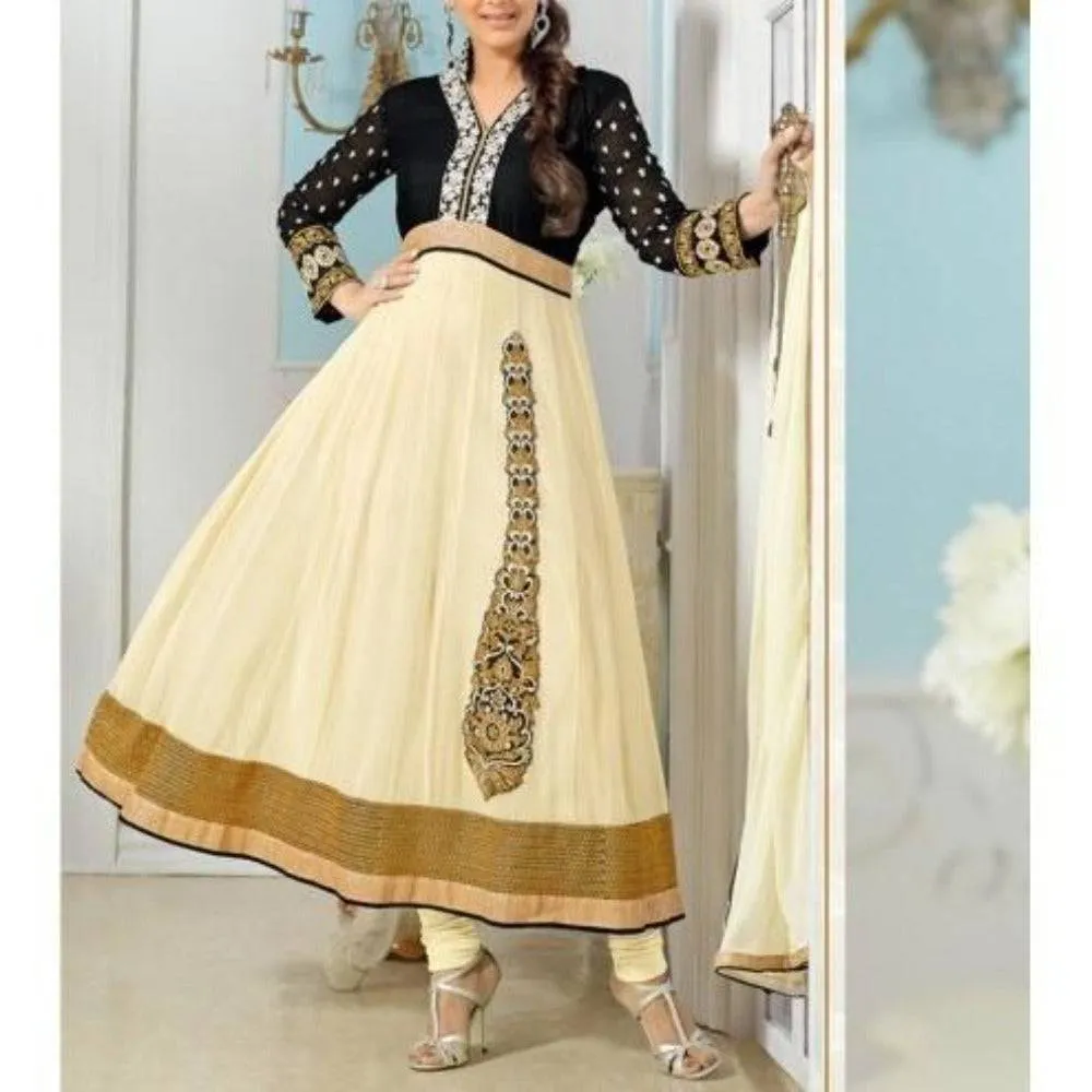 Cream Embroidered Georgette Anarkali Suit