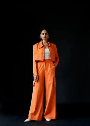Cropped Collared Blazer - Ginger Orange