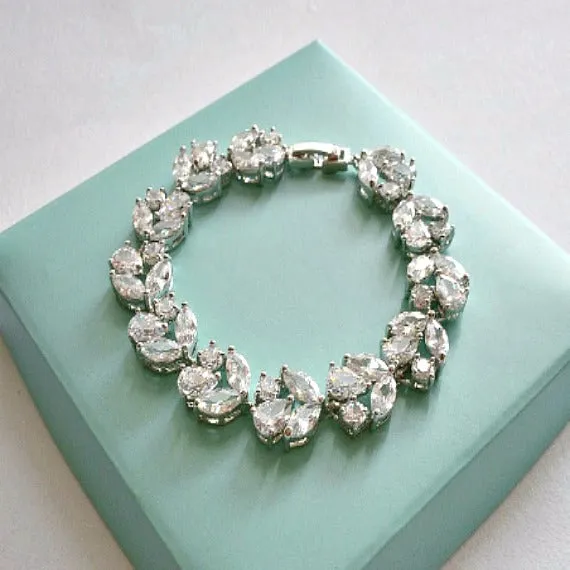 Cubic Zirconia Bridal Bracelet, CZ Crystal Wedding Bracelet, Link Rhinestone Tennis Bracelet, Bridesmaid Bracelet, Wedding Accessories