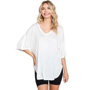 Culture Code White Exposed Seam Button Detail Sleeve Top CAY1645