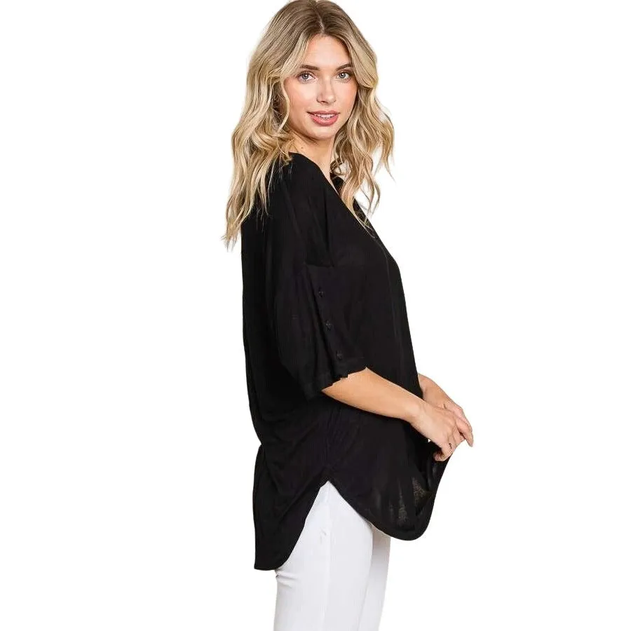 Culture Code White Exposed Seam Button Detail Sleeve Top CAY1645