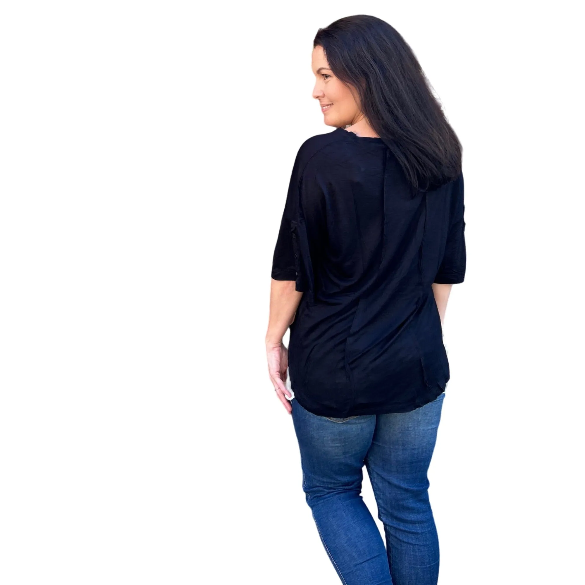 Culture Code White Exposed Seam Button Detail Sleeve Top CAY1645