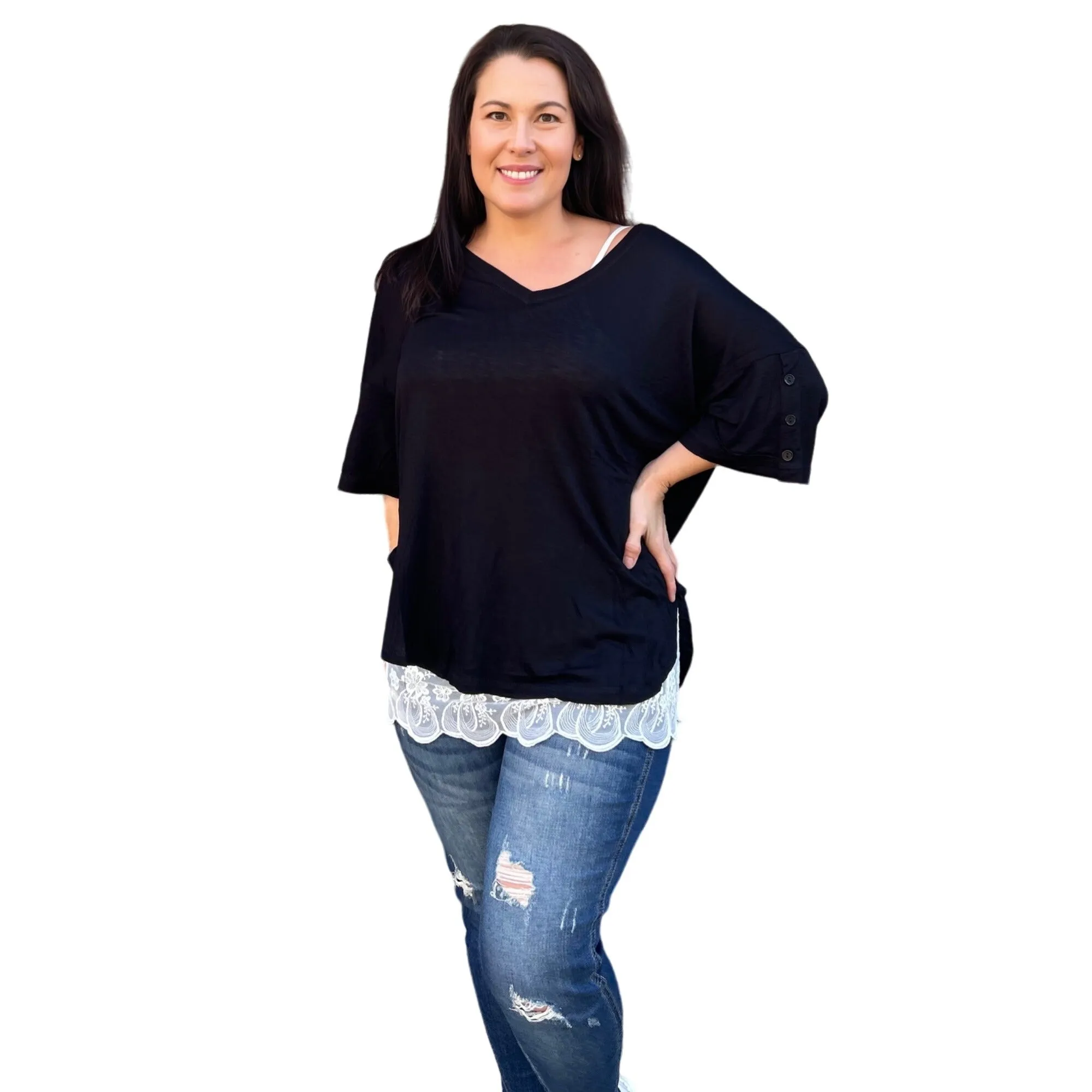 Culture Code White Exposed Seam Button Detail Sleeve Top CAY1645