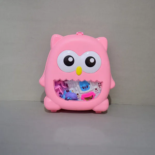 Cute owl shaped Portable Trolly Doll House Set with Pretend Play Accessories for Kids (Pink)