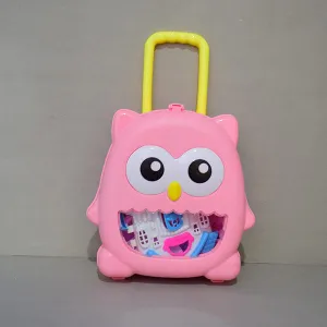 Cute owl shaped Portable Trolly Doll House Set with Pretend Play Accessories for Kids (Pink)