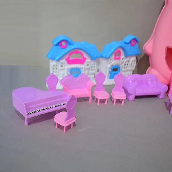 Cute owl shaped Portable Trolly Doll House Set with Pretend Play Accessories for Kids (Pink)