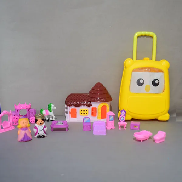 Cute owl shaped Portable Trolly Doll House Set with Pretend Play Accessories for Kids (Yellow)