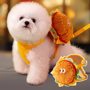 Cute Pet Burger Fries Backpack Rope Leash