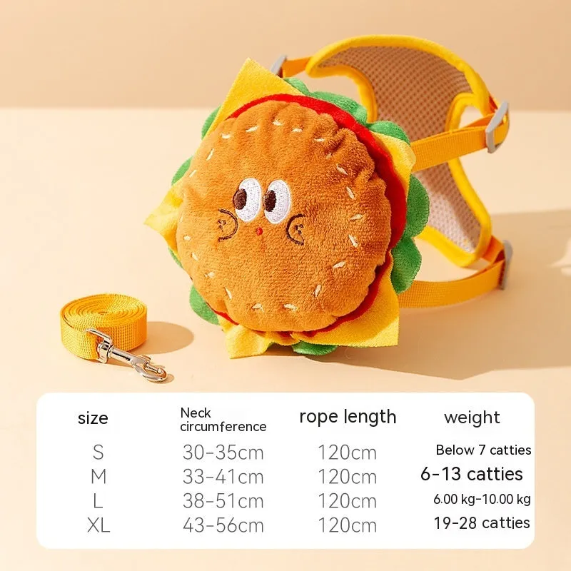 Cute Pet Burger Fries Backpack Rope Leash