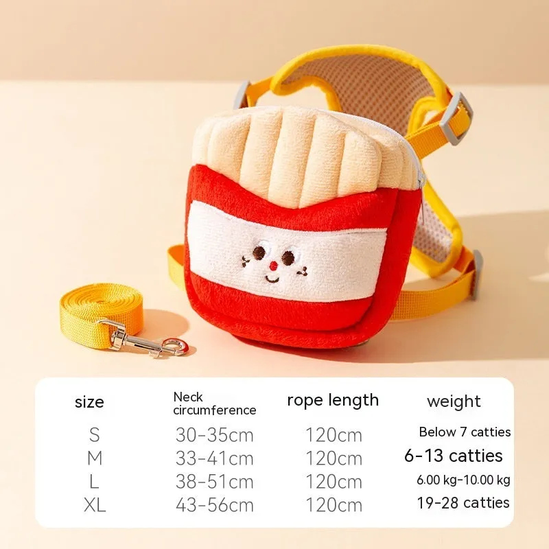 Cute Pet Burger Fries Backpack Rope Leash